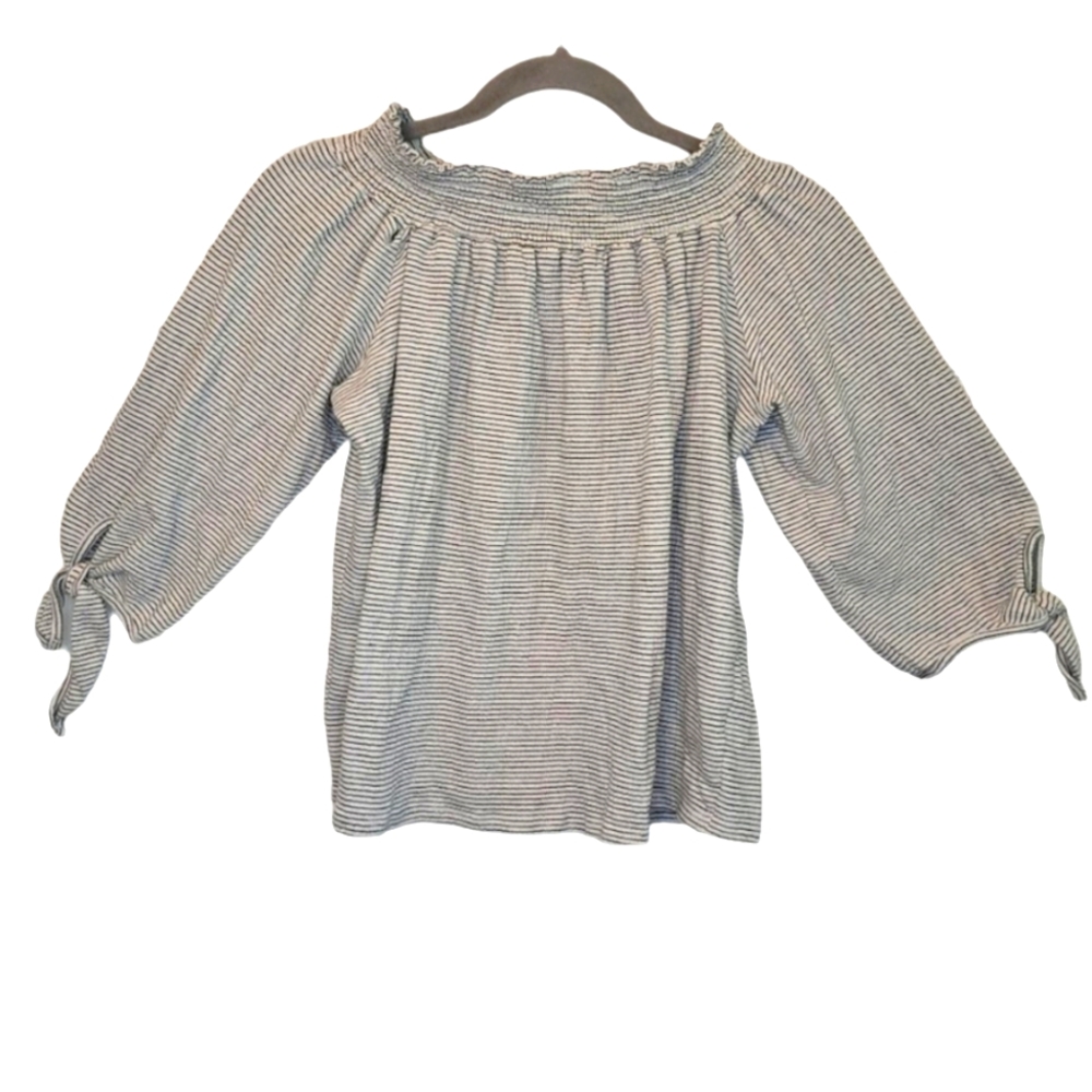 Pebble and Stone Striped Off-Shoulder Striped Tie Sleeve Blouse Size Small